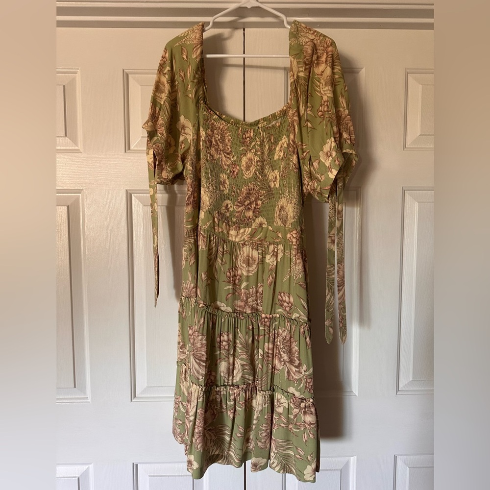 Agua Bendita Green Puff Sleeve Midi Sundress